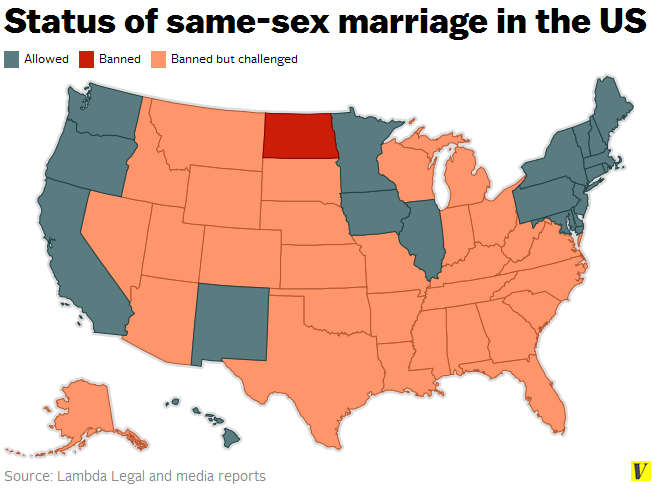 Same Sex Marriage Map, May, 2014